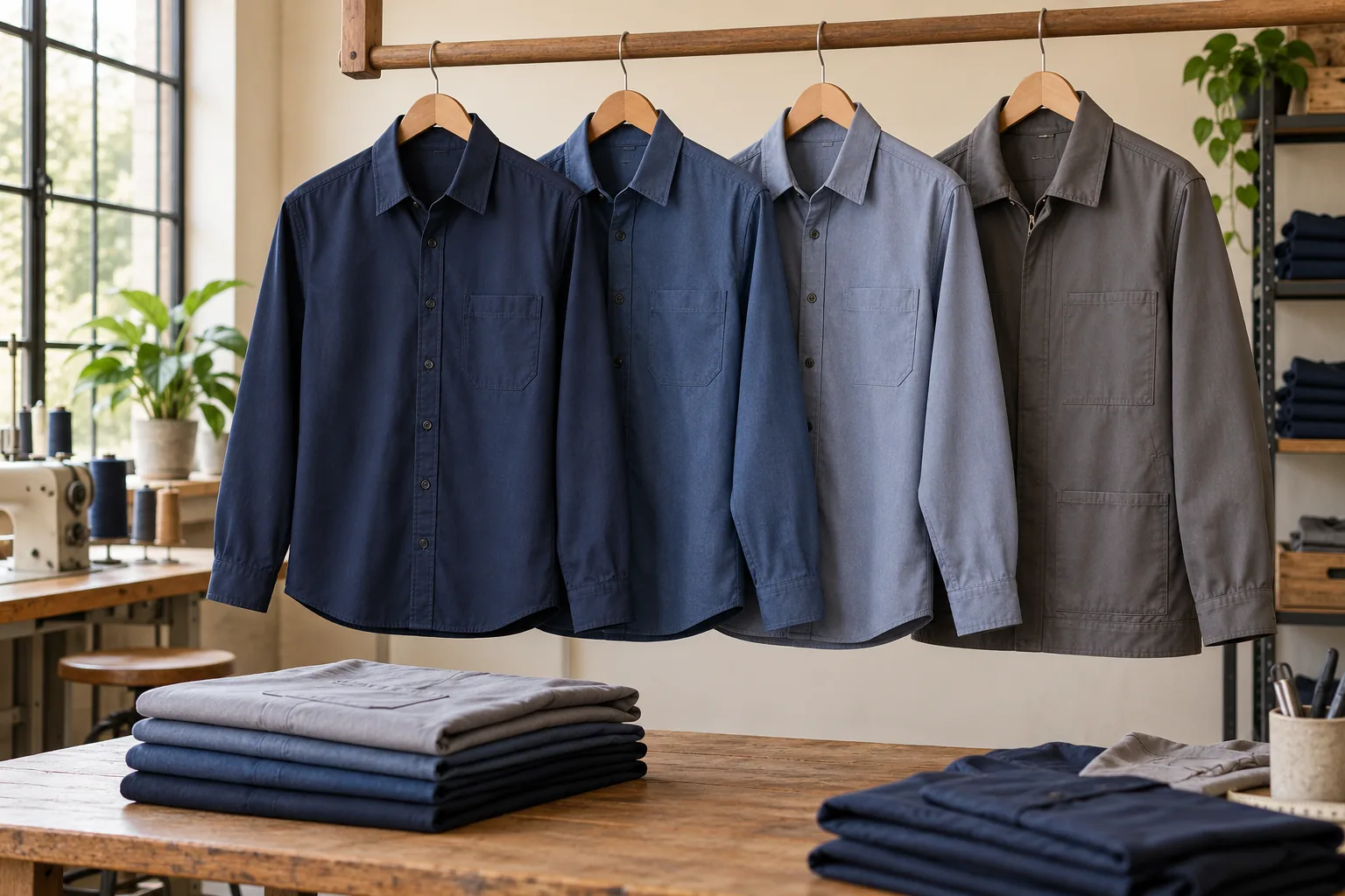 Camisas y chaqueta de trabajo terminadas, imagen ilustrativa