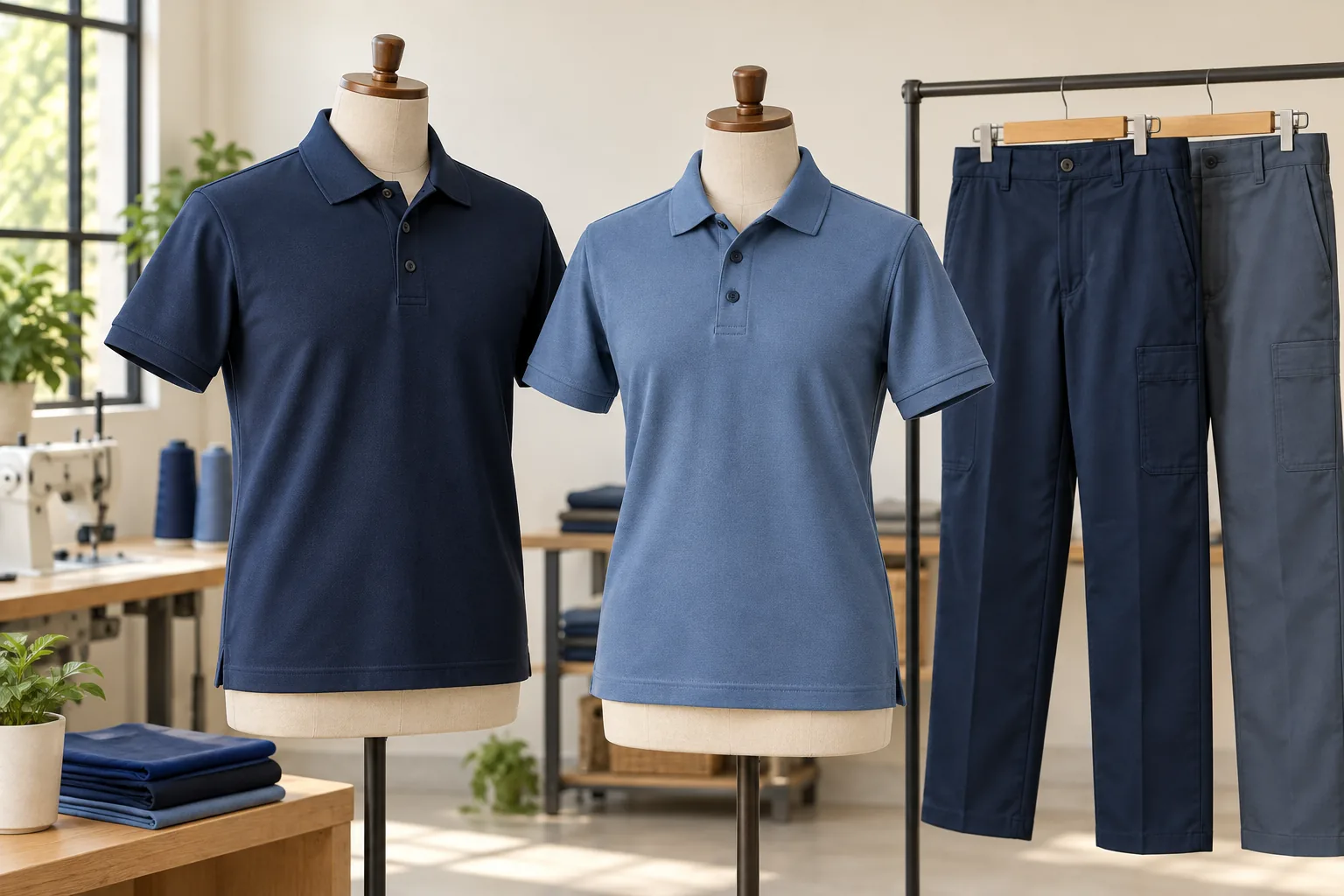 Polos y pantalones de dotación terminados, imagen ilustrativa